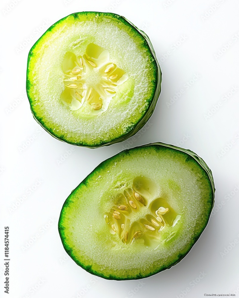 Poster cucumber wedge sliced close-up isolated on white background food studio environment freshness concep