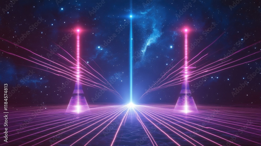 Poster a concept of wireless data transmission with glowing lines representing signals between two devices.
