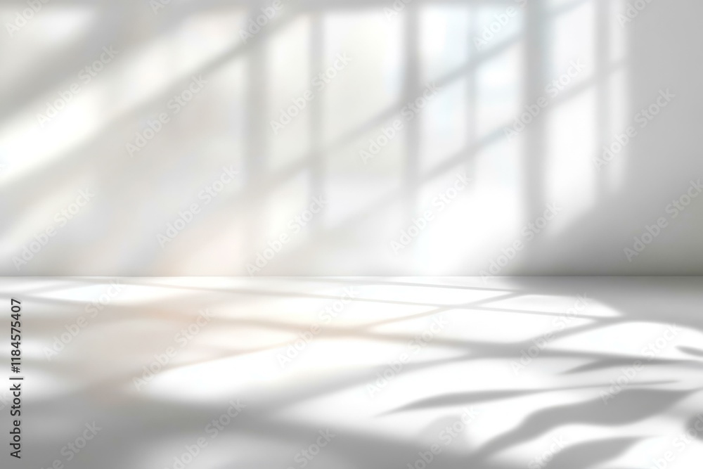 Poster empty white studio with shadowed window light