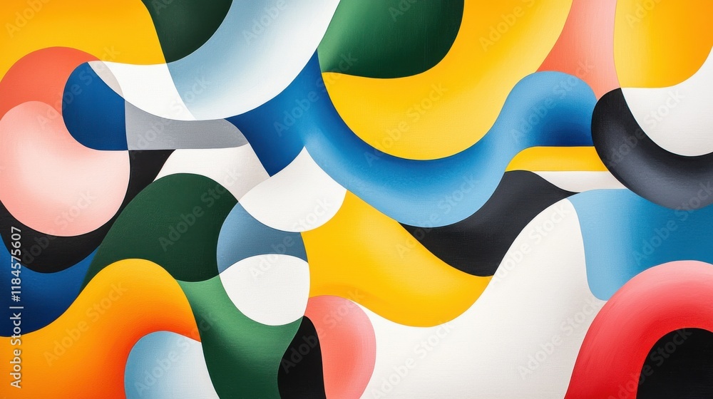 Aufkleber vibrant geometric shapes and fluid curves in dynamic colorful abstract composition