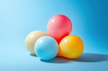 A bunch of balloons in different colors are arranged on a blue background