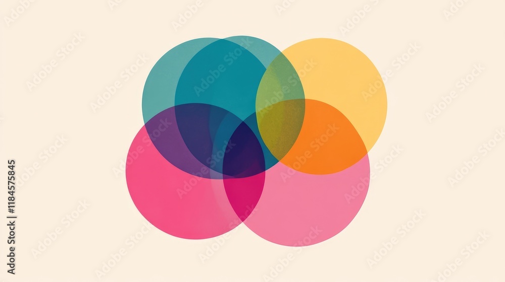 Poster a creative data visualization with overlapping circles and colorful segments, representing venn diag