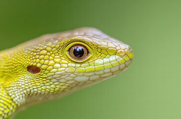 A green lizard with a yellow head and green body