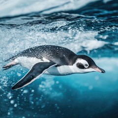 A penguin gracefully swims underwater, showcasing its agility and beauty in a marine environment.