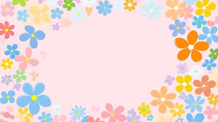 Pastel Flowers Frame A Pretty Pink Background