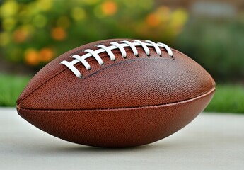 Obraz premium A football is shown with its white laces visible