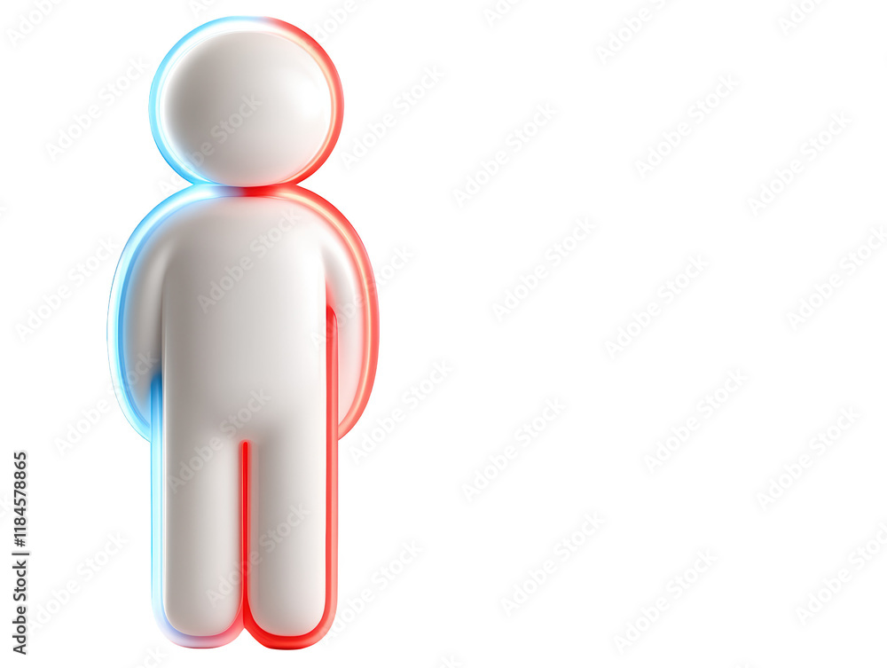 Poster dynamic interplay of red and blue lights illuminating a person, creating vibrant captivating visual 