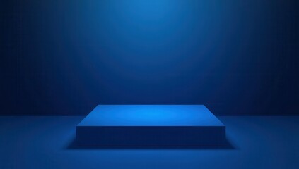 Blue Minimalist Product Display Platform: A sleek and modern minimalist product display platform in a vibrant blue hue, bathed in soft spotlight.
