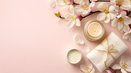 Serene Spa Setting with Blossoms and Candles