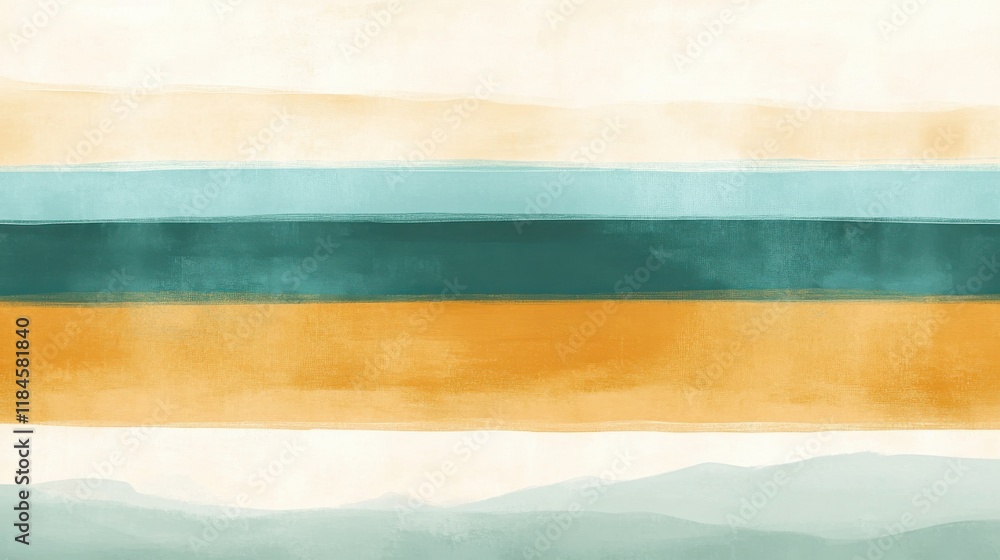 Aufkleber Soft pastel amber and teal lines create a modern abstract composition with an asymmetrical design