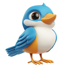 Cute Cartoon Cotinga Bird Icon in 3D Style with Bright Colors on a transparent background