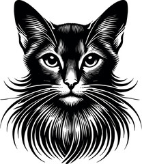 Abyssinian Cat Front Face Vector Black Silhouette Cricut Design for T-Shirt