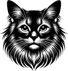 Abyssinian Cat Front Face Vector Black Silhouette Cricut Design for T-Shirt