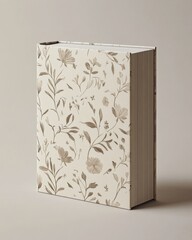 Square book mockup displayed upright with an elegant floral pattern on the cover