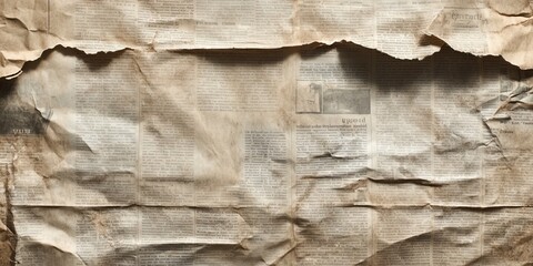 Fototapeta premium Vintage newspaper texture with faded ink, torn edges, and a weathered look