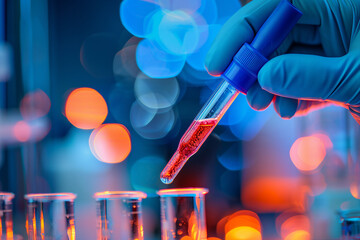 Generative AI Image of Futuristic Laboratory with DNA Helix in Test Tubes