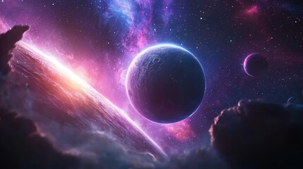 Captivating Cosmic Spectacle   Mesmerizing Interstellar Landscape with Vibrant Planets and Ethereal Celestial Phenomena