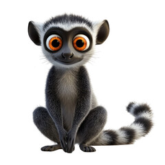 Obraz premium Cute 3D Cartoon Lemur Icon with Big Eyes and Striped Tail on transparent background