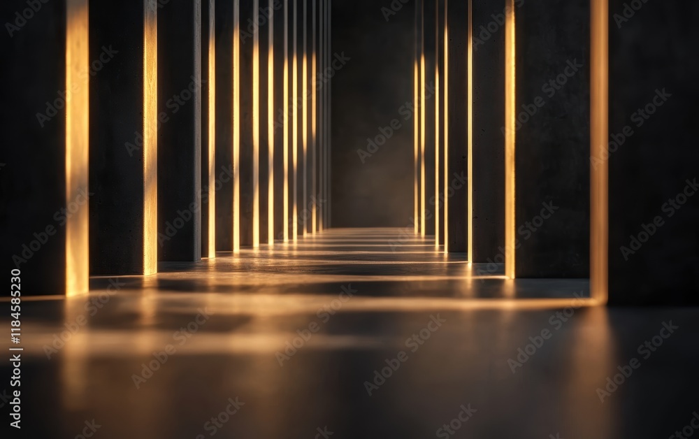 Poster a dimly lit corridor with glowing vertical lines creates a mysterious and inviting atmosphere, enhan
