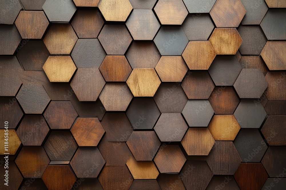 Poster wooden-textured abstract background with hexagonal patterns in a smooth gradient.