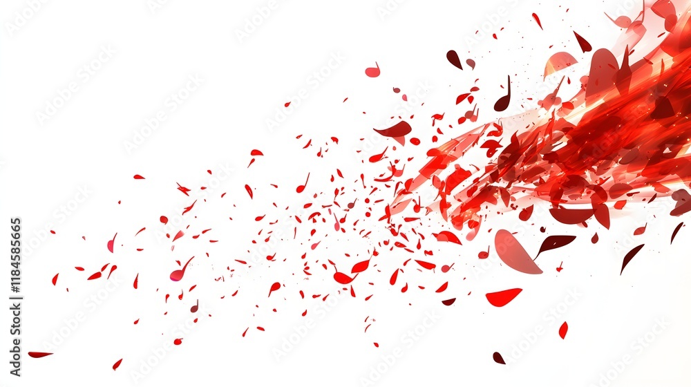 Poster abstract red musical notes exploding across white