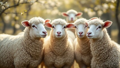 Fototapeta premium Adorable Sheep Family in Bloom