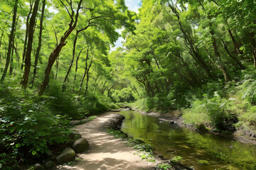 川沿いの森林散策