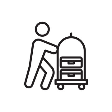 recommend clip art: Bellboy with luggage cart icon Simple thin outline