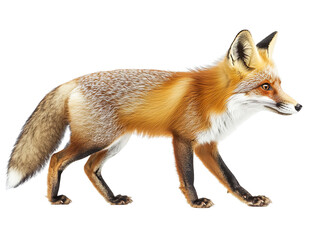 Obraz premium furry red fox walking isolated on transparent background