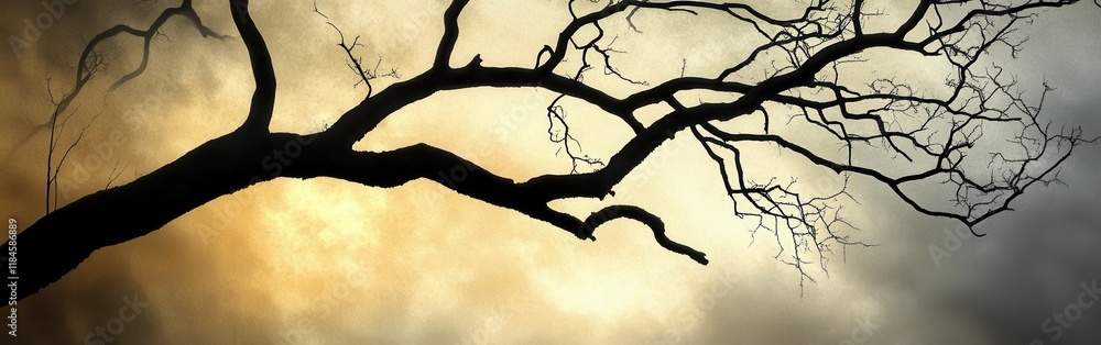 Poster elegant abstract silhouette of a tree branch against a muted gray and ochre backdrop evokes natural 