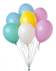 A bunch of colorful balloons are tied together