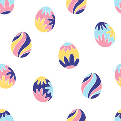 Easter pattern with adored hand drawn easter eggs. Beautiful background or wrapping paper, textile, wallpaper, and prints