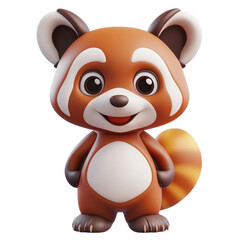 Fototapeta premium Cute 3D Cartoon Red Panda Character Smiling on a transparent background