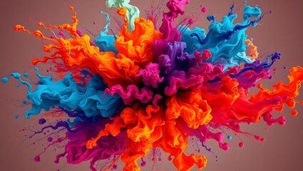Obraz premium Multicolor powder explosion on White background. Colored cloud. Colorful dust explode.