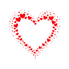 Heart shape formed by multiple red hearts of varying sizes, arranged on a white background, symbolizing love and affection. Valentine's day illustration.