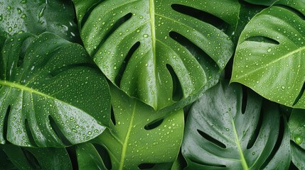 Fototapeta premium Close-up Portrait of Dewdrops Forming on Lush Green Leaves in Nature's Beauty and Serenity Captured in Vibrant Detail