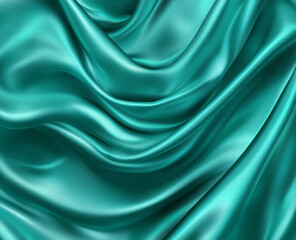 Fototapeta premium Emerald and teal satin background. Glittering waves, soft gradients, and subtle shadow details. Elegant luxury blank design.