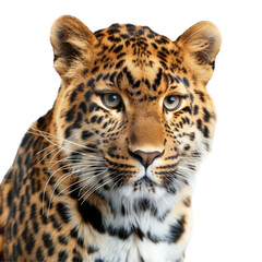 Fototapeta premium Detailed Close-Up of a Majestic Leopard on a Clean transparent background for Stock Photo Use