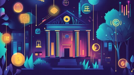 Obraz premium Polished depiction of a social project in progress highlighted by ethical investing and community support elements