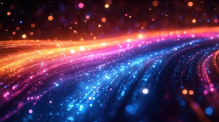 Obraz premium Fiber optic cables glowing with data transfer technology on dark background