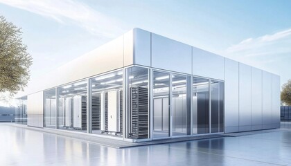 Obraz premium Prefabricated modular units revolutionize data center efficiency and scalability.