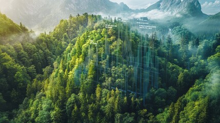 Natural beauty merges with financial planning tools for retirement stability and growth in a serene landscape