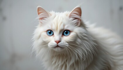 Close-up of a beautiful white cat with striking blue eyes.