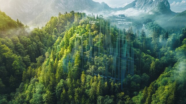 Natural beauty merges with financial planning tools for retirement stability and growth in a serene landscape