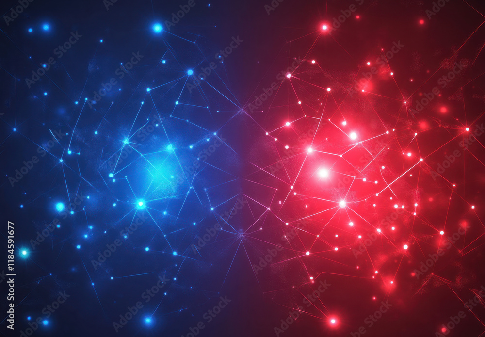 Aufkleber a striking abstract representation of interconnected blue and red nodes illustrates the concept of d