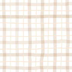 Beige Brown Plaid Gingham Hand Drawn Background Pattern Overlay