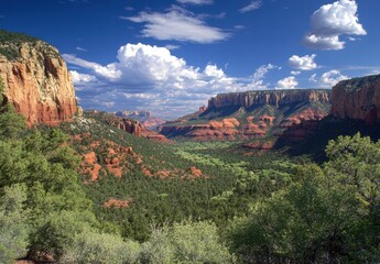 A beautiful mountain range with a green valley in the middle