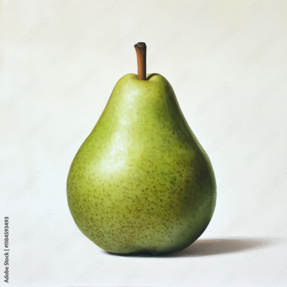 Poster fresh green pear on white background highlighting its smooth texture and natural shape in a simple, 