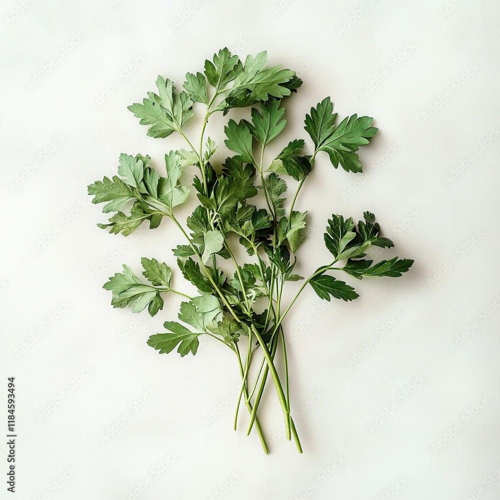 Aufkleber fresh parsley with vibrant green leaves displayed on a neutral white background for culinary uses an