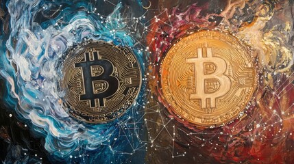 Fusion of cryptocurrency icons showcasing interconnected blockchain visuals and dynamic data streams